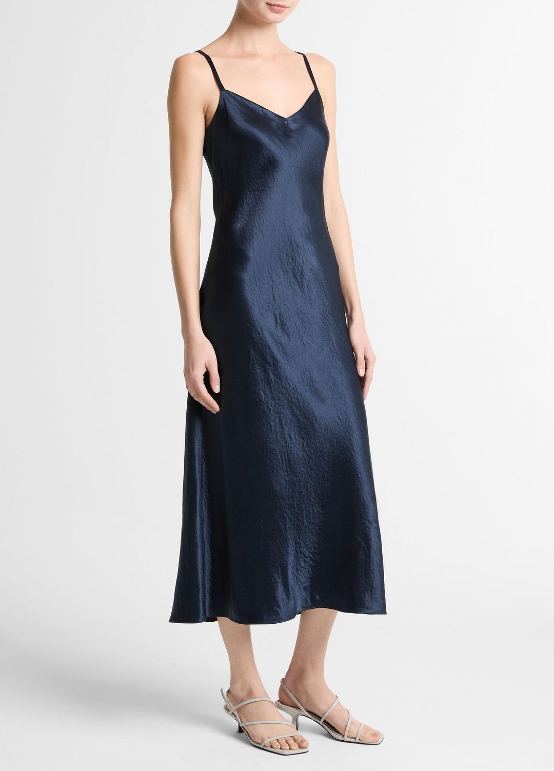 Satin V-Neck Slip Dress in Dresses | VINCE Women