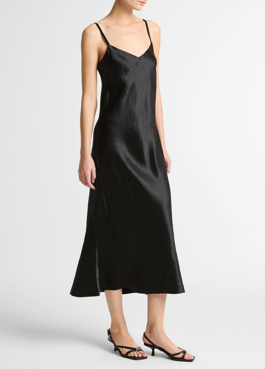Satin V-Neck Slip Dress in Dresses | VINCE Women