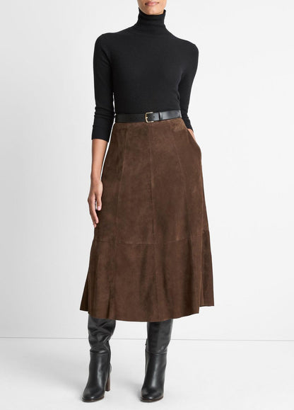 Suede Mid-Rise Flared Skirt in Skirts | VINCE Women