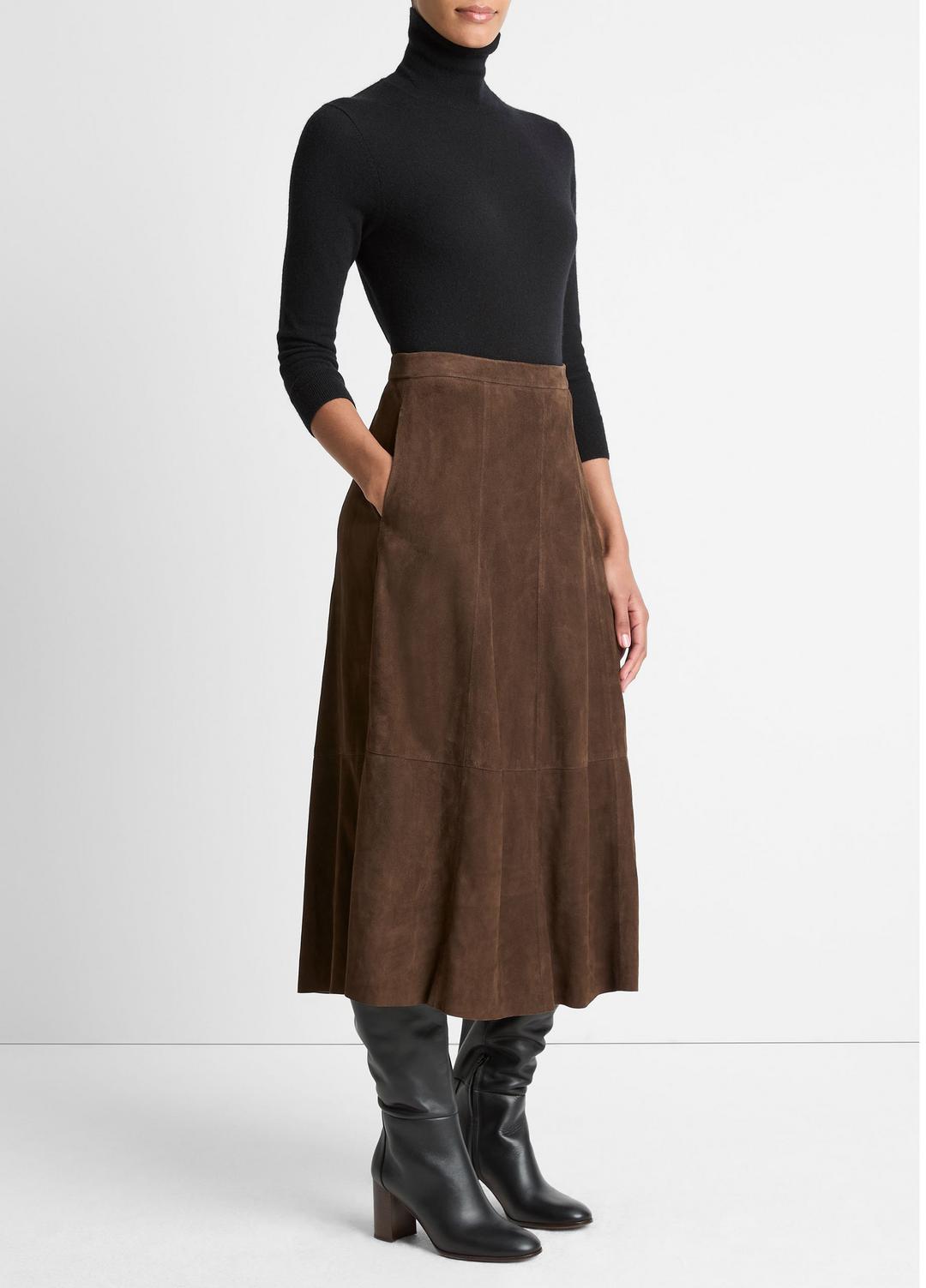 Suede Mid-Rise Flared Skirt in Skirts | VINCE Women