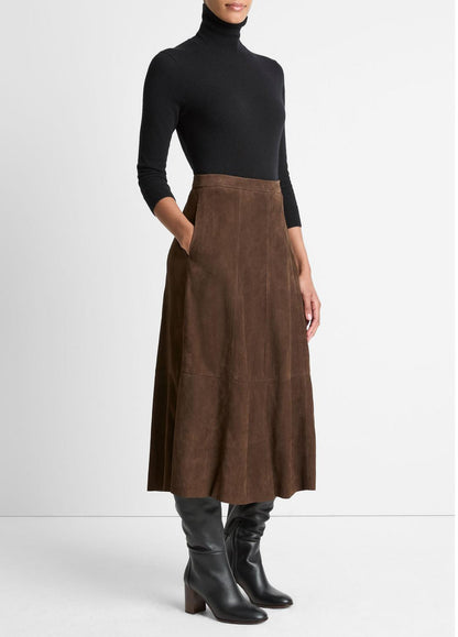 Suede Mid-Rise Flared Skirt in Skirts | VINCE Women