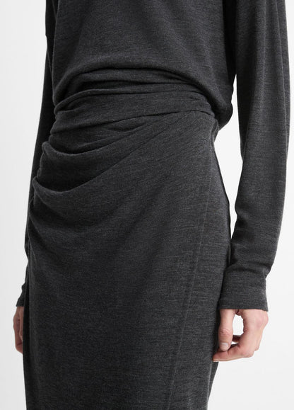 Draped-Waist Wool-Blend Midi Skirt in Skirts | VINCE Women