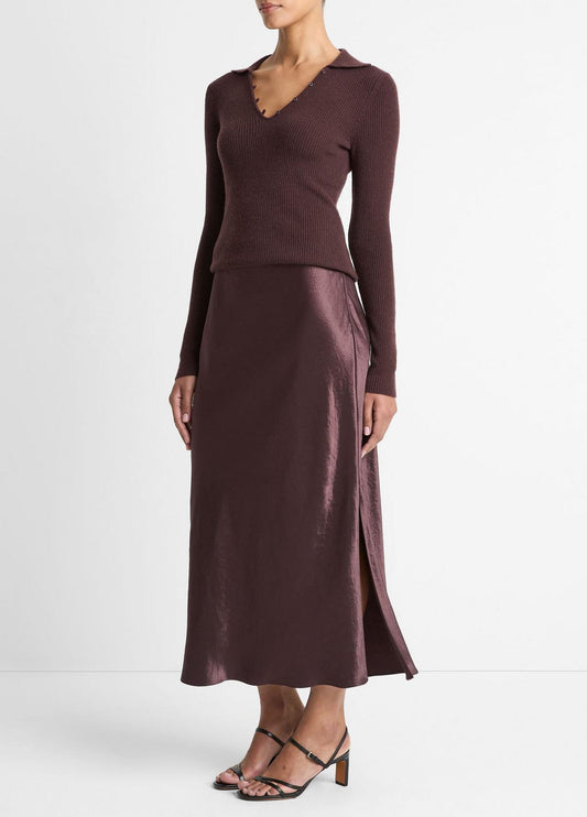 Satin Side-Slit Slip Skirt in Skirts | VINCE Women