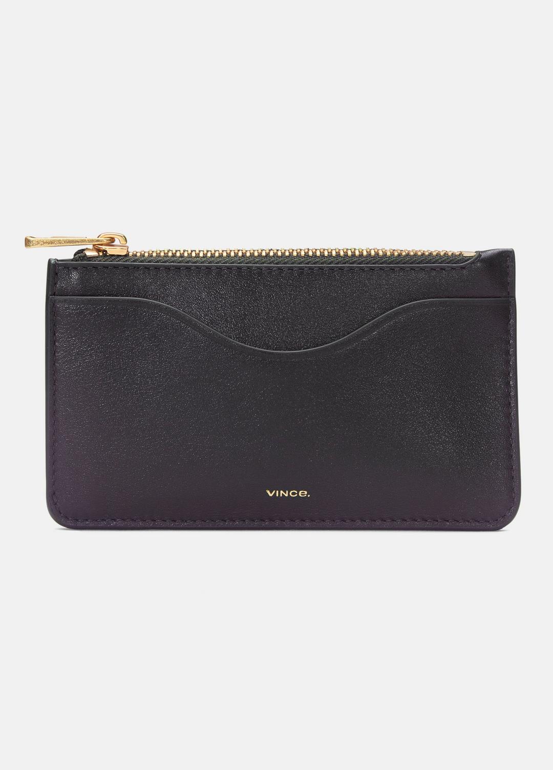 Leather Zip-Top Card Case in Handbags | VINCE Women