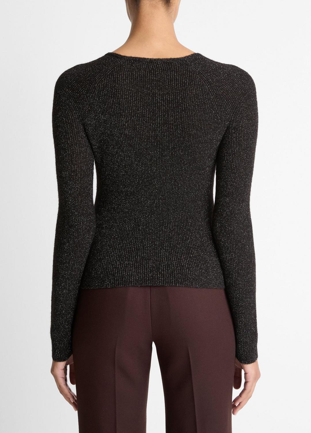 Metallic Ribbed High V-Neck Sweater in Vince Products Women | VINCE Women
