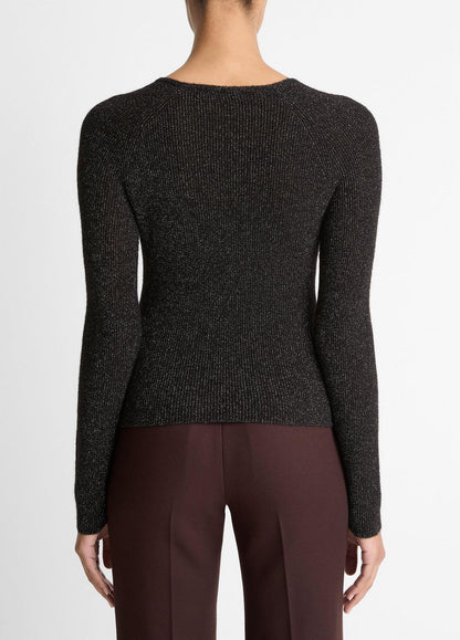 Metallic Ribbed High V-Neck Sweater in Vince Products Women | VINCE Women