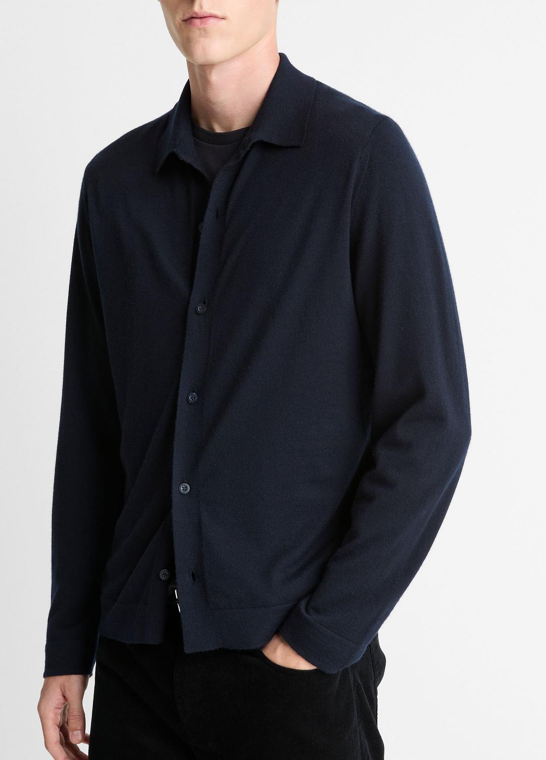 Featherweight Merino Wool-Cashmere Sweater Shirt in Long Sleeve | VINCE Men