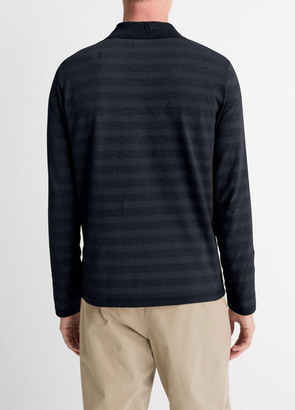 Jacquard-Stripe Cotton Long-Sleeve Polo Shirt in Long Sleeve | VINCE Men
