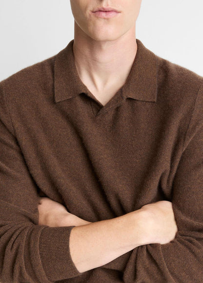 Feed Stripe Plush Cashmere Johnny-Collar Sweater in Cashmere | VINCE Men