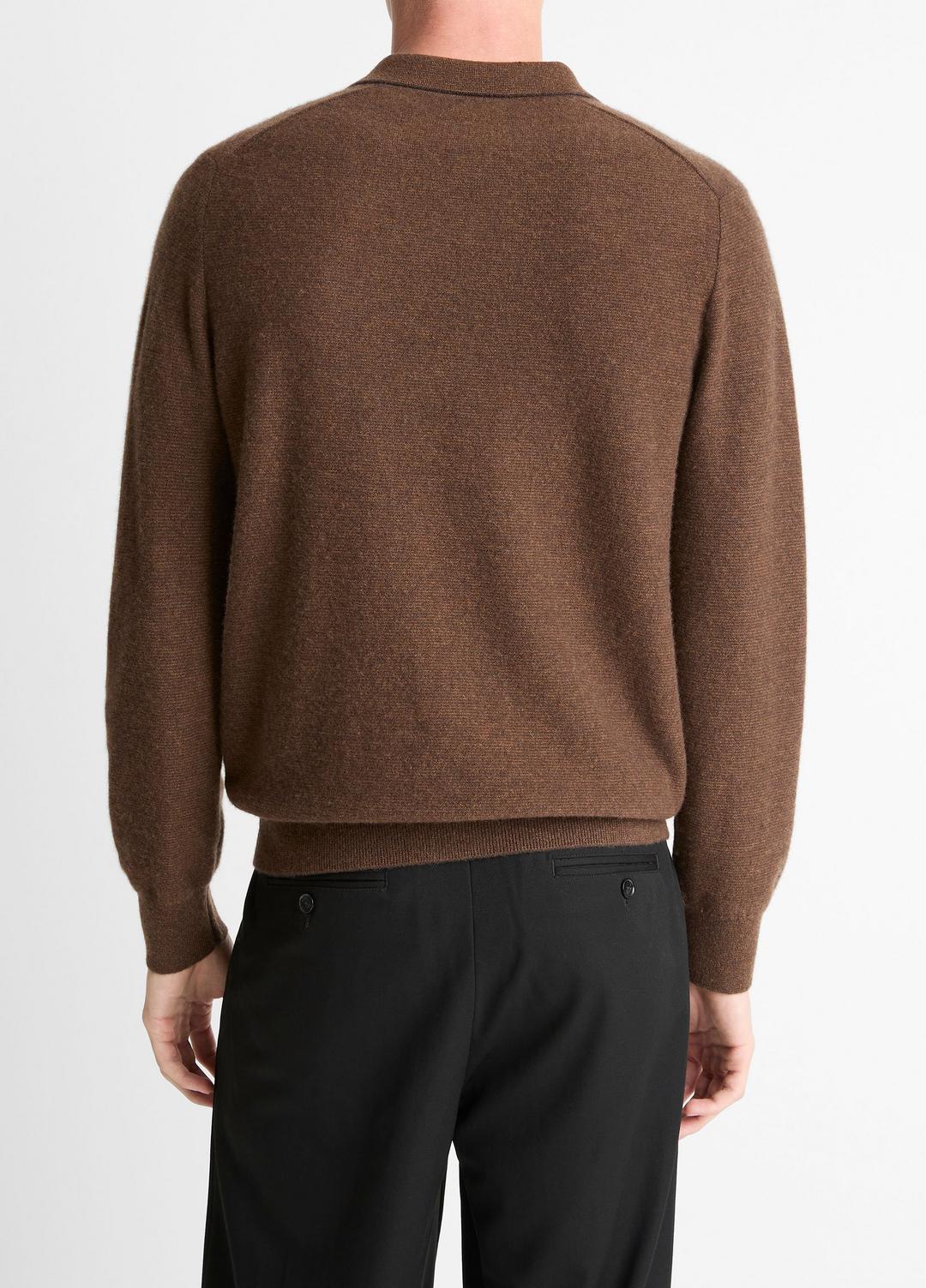 Feed Stripe Plush Cashmere Johnny-Collar Sweater in Cashmere | VINCE Men