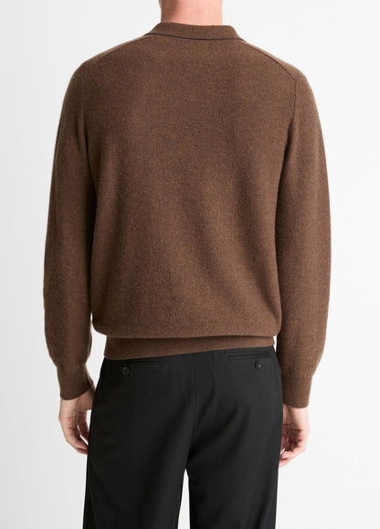 Feed Stripe Plush Cashmere Johnny-Collar Sweater in Cashmere | VINCE Men