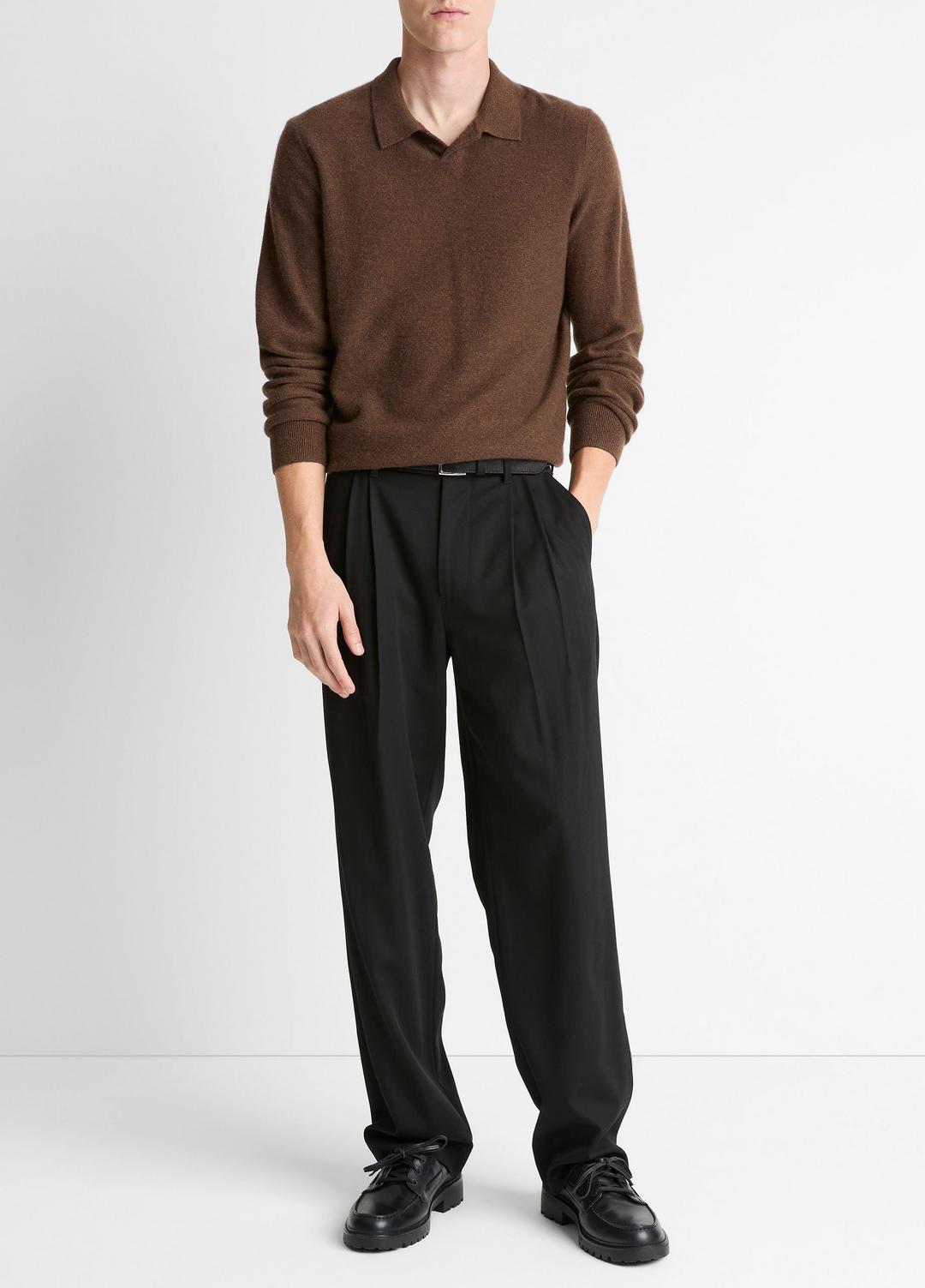 Feed Stripe Plush Cashmere Johnny-Collar Sweater in Cashmere | VINCE Men