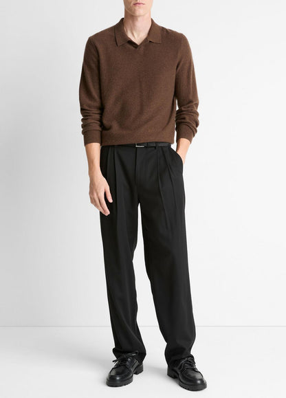 Feed Stripe Plush Cashmere Johnny-Collar Sweater in Cashmere | VINCE Men