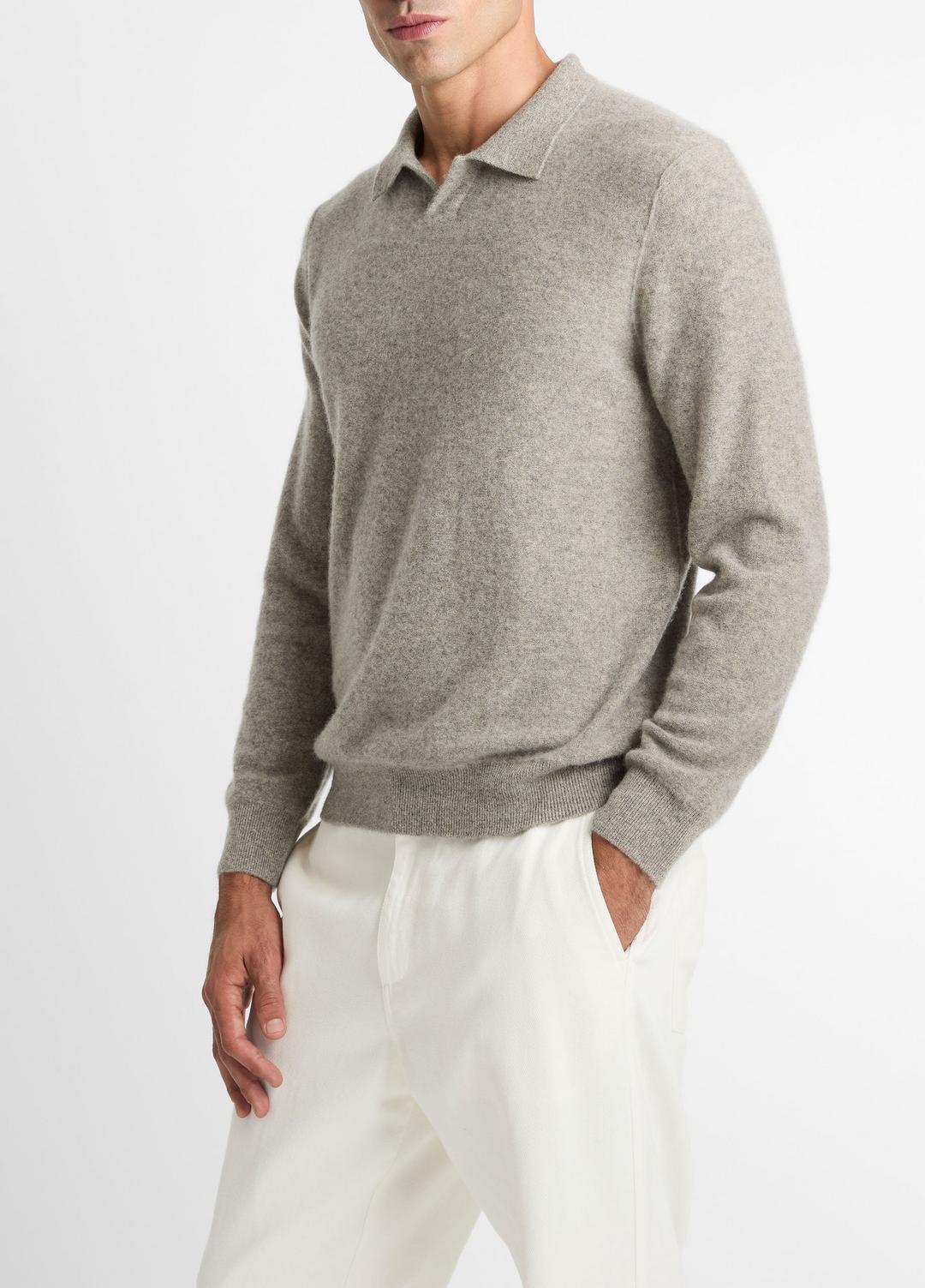 Plush Cashmere Johnny-Collar Polo in Cashmere | VINCE Men