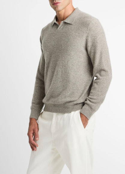 Plush Cashmere Johnny-Collar Polo in Cashmere | VINCE Men