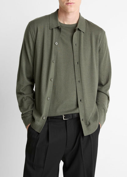 Featherweight Merino Wool-Cashmere Sweater Shirt in Long Sleeve | VINCE Men