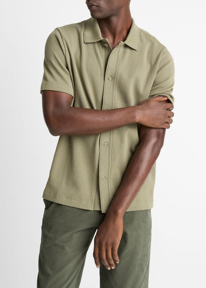 Jacquard-Knit Cotton Short-Sleeve Button-Front Shirt in Short Sleeve | VINCE Men