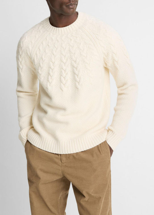 Airspun Merino Wool Cable-Yoke Sweater in Crew Neck | VINCE Men