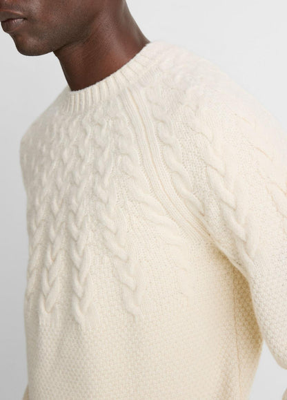 Airspun Merino Wool Cable-Yoke Sweater in Crew Neck | VINCE Men