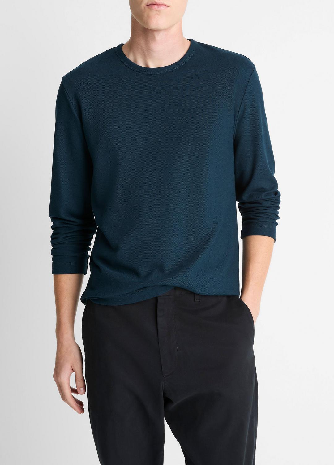 Pima Cotton Piqué Long-Sleeve T-Shirt in Long Sleeve | VINCE Men