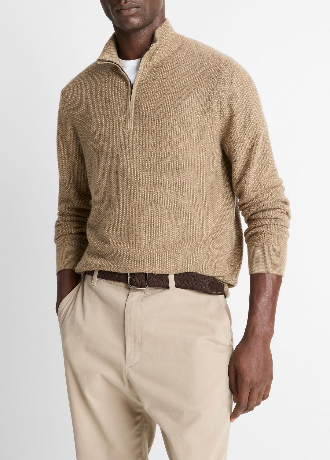 Geo-Jacquard Wool-Blend Quarter-Zip Sweater in Crew Neck | VINCE Men