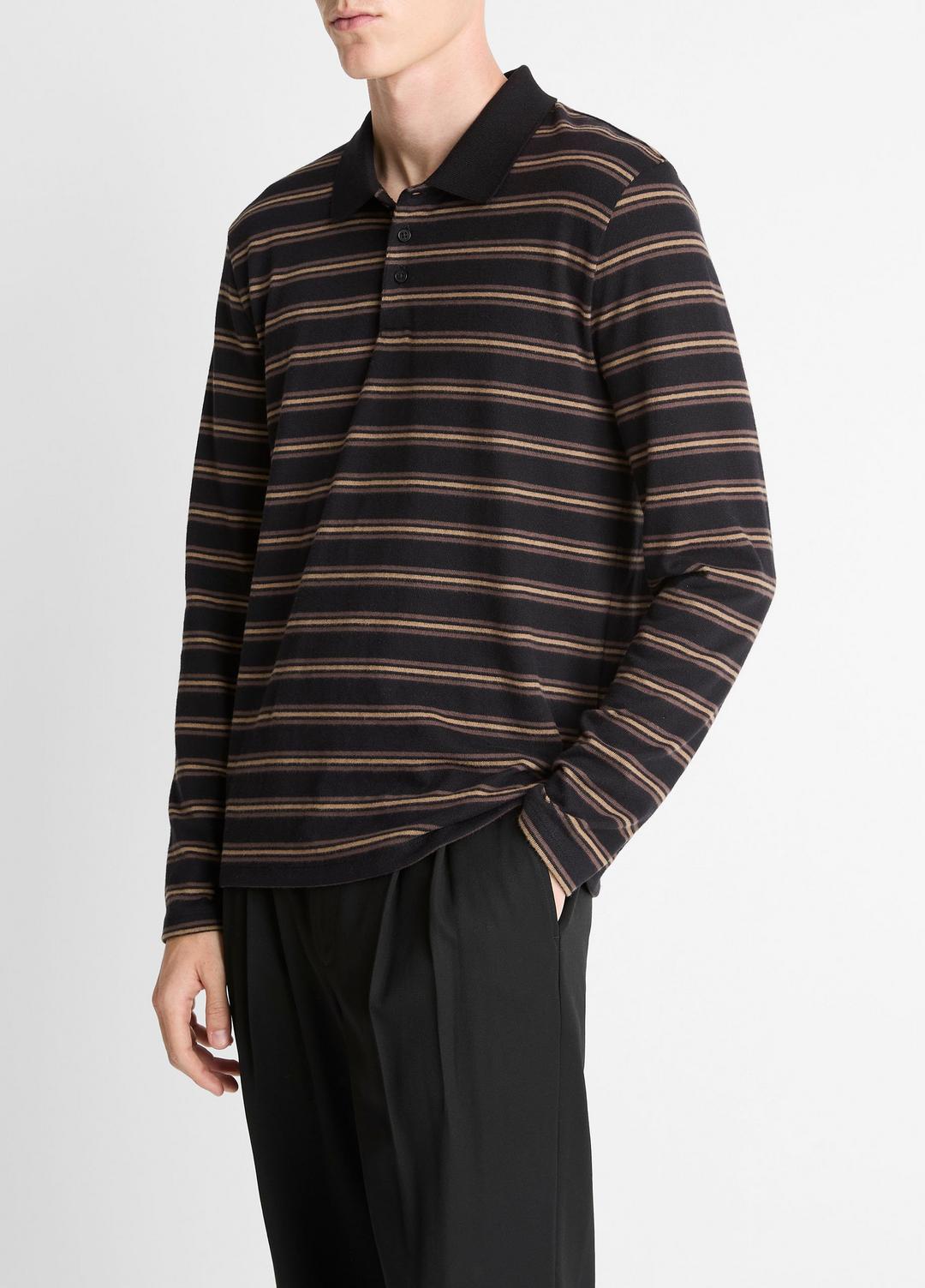 Striped Cotton-Blend Long-Sleeve Polo Shirt in Henleys & Polos | VINCE Men