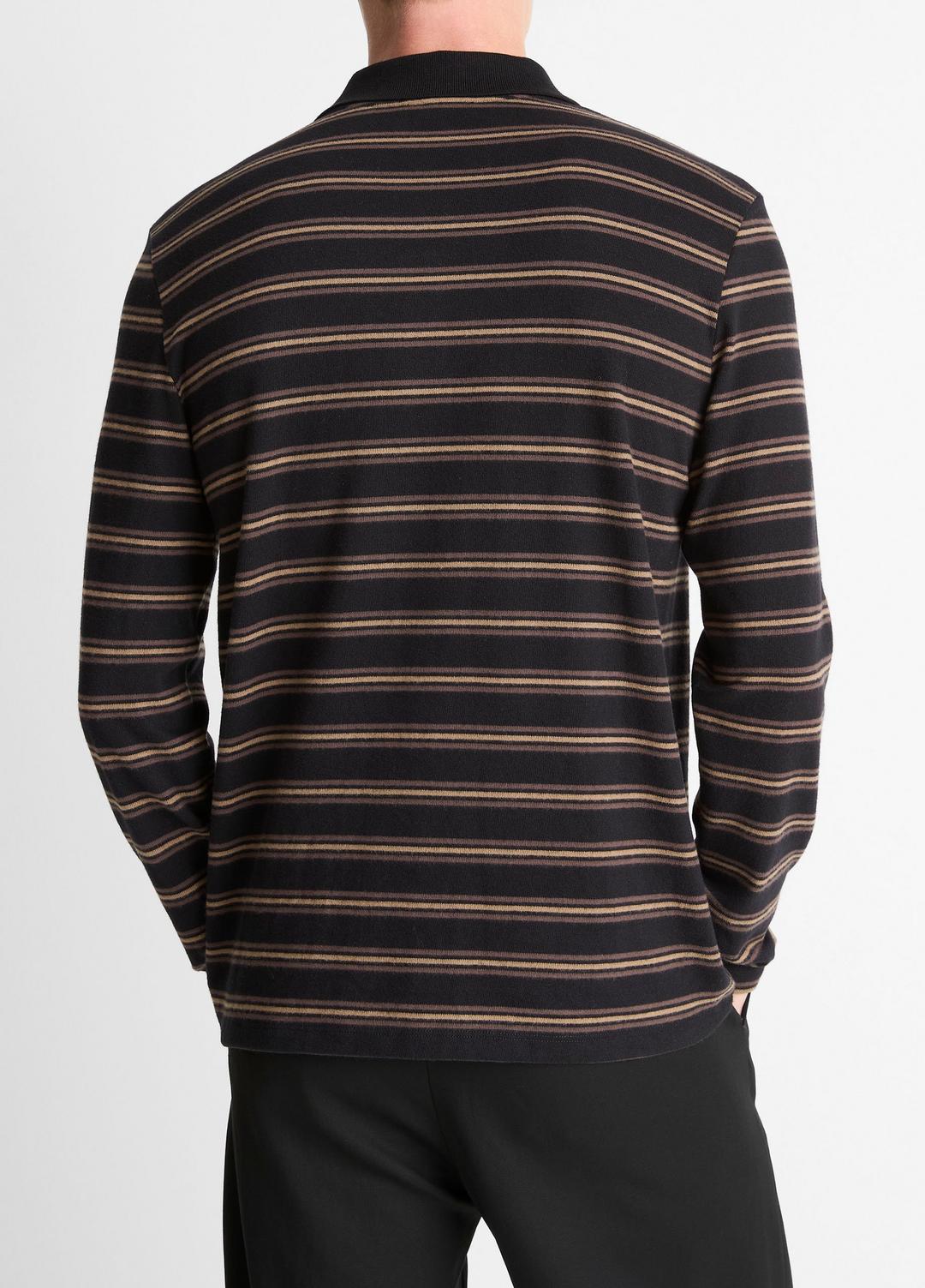 Striped Cotton-Blend Long-Sleeve Polo Shirt in Henleys & Polos | VINCE Men