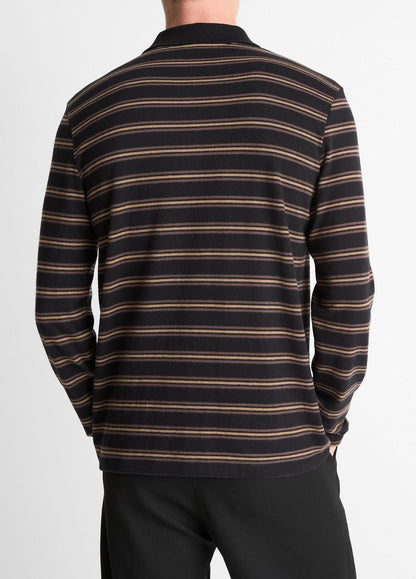 Striped Cotton-Blend Long-Sleeve Polo Shirt in Henleys & Polos | VINCE Men