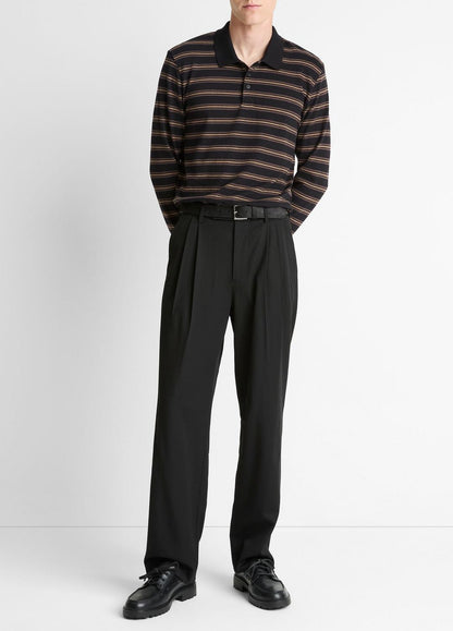 Striped Cotton-Blend Long-Sleeve Polo Shirt in Henleys & Polos | VINCE Men