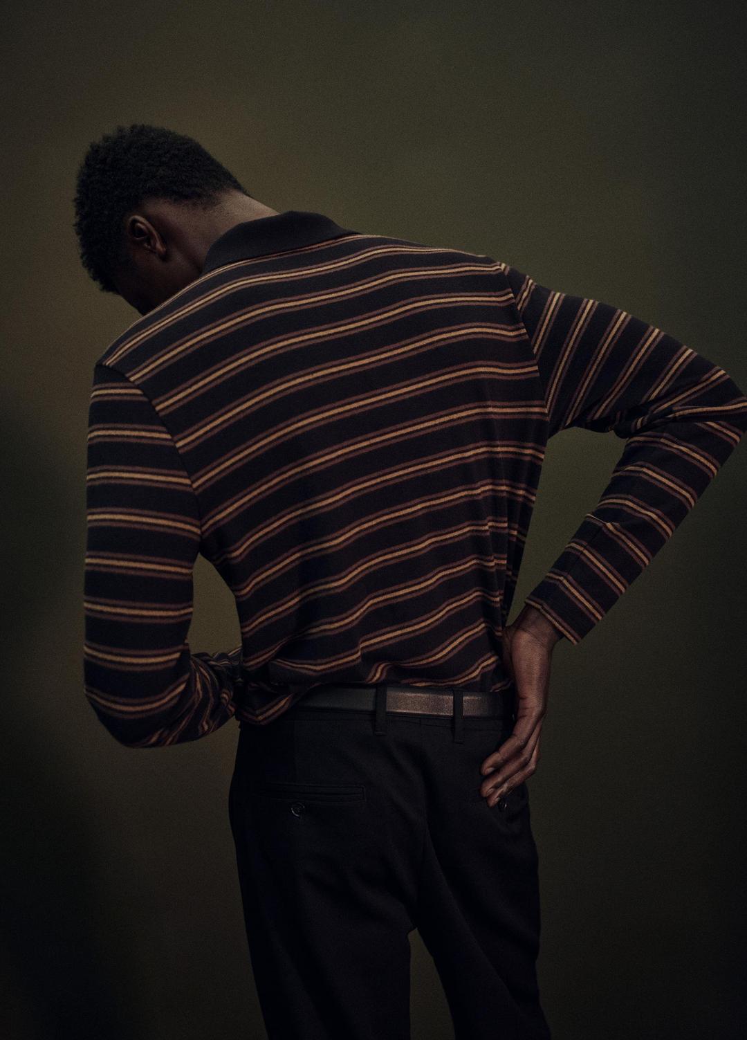 Striped Cotton-Blend Long-Sleeve Polo Shirt in Henleys & Polos | VINCE Men
