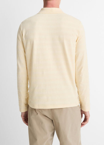 Jacquard-Stripe Cotton Long-Sleeve Polo Shirt in Long Sleeve | VINCE Men