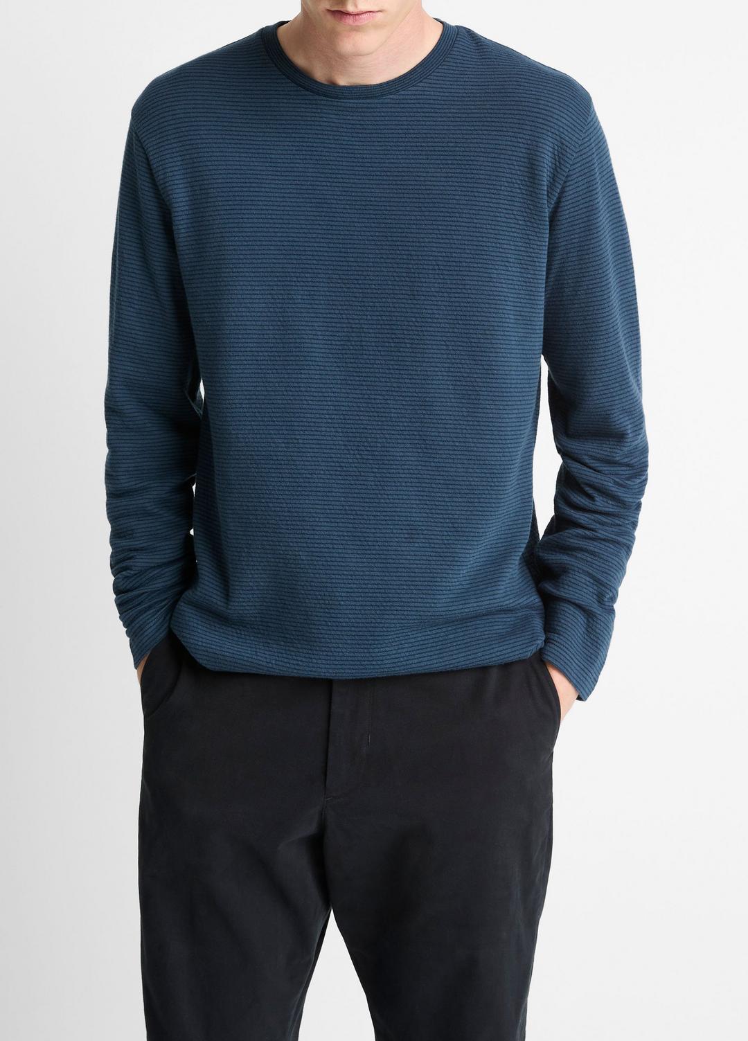 Striped Double-Knit Pima Cotton Long-Sleeve T-Shirt in Long Sleeve | VINCE Men