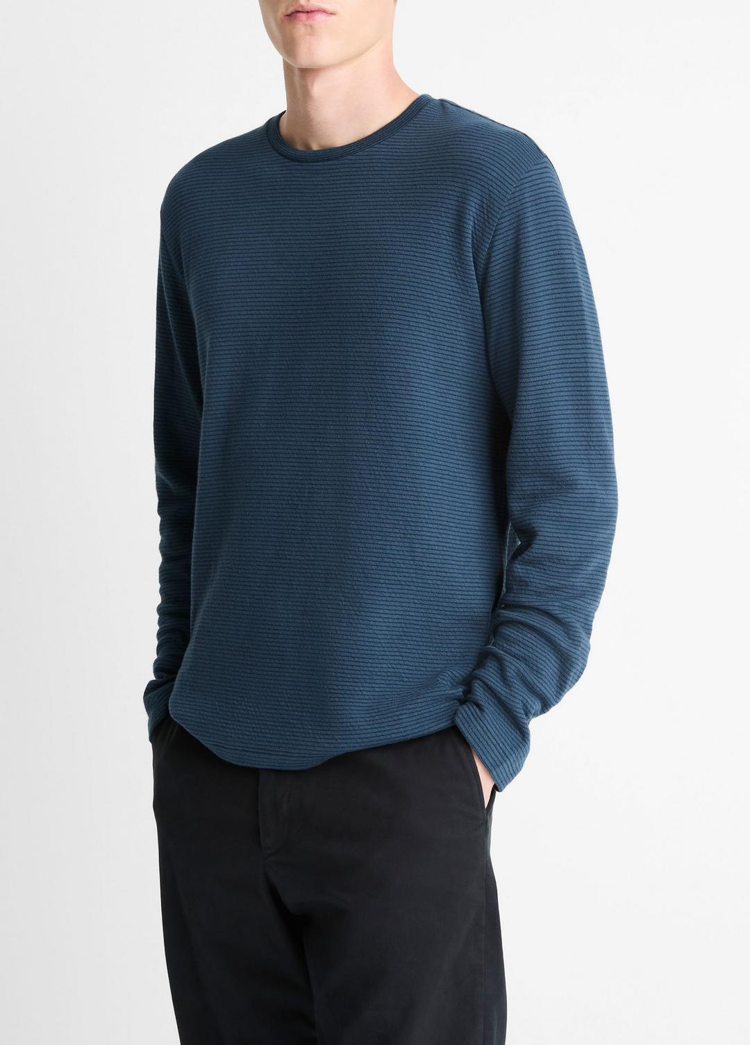 Striped Double-Knit Pima Cotton Long-Sleeve T-Shirt in Long Sleeve | VINCE Men