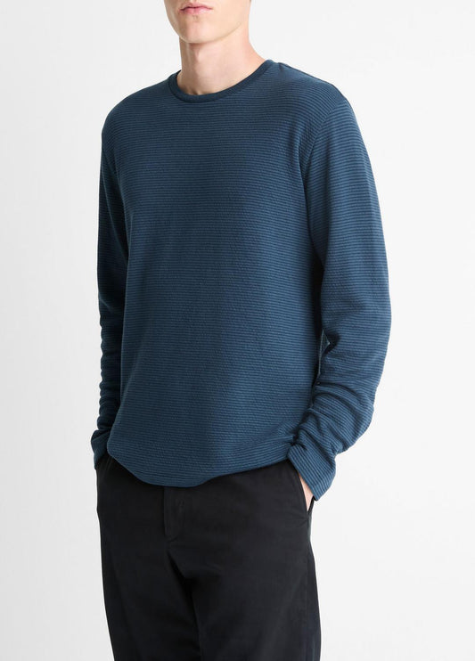 Striped Double-Knit Pima Cotton Long-Sleeve T-Shirt in Long Sleeve | VINCE Men