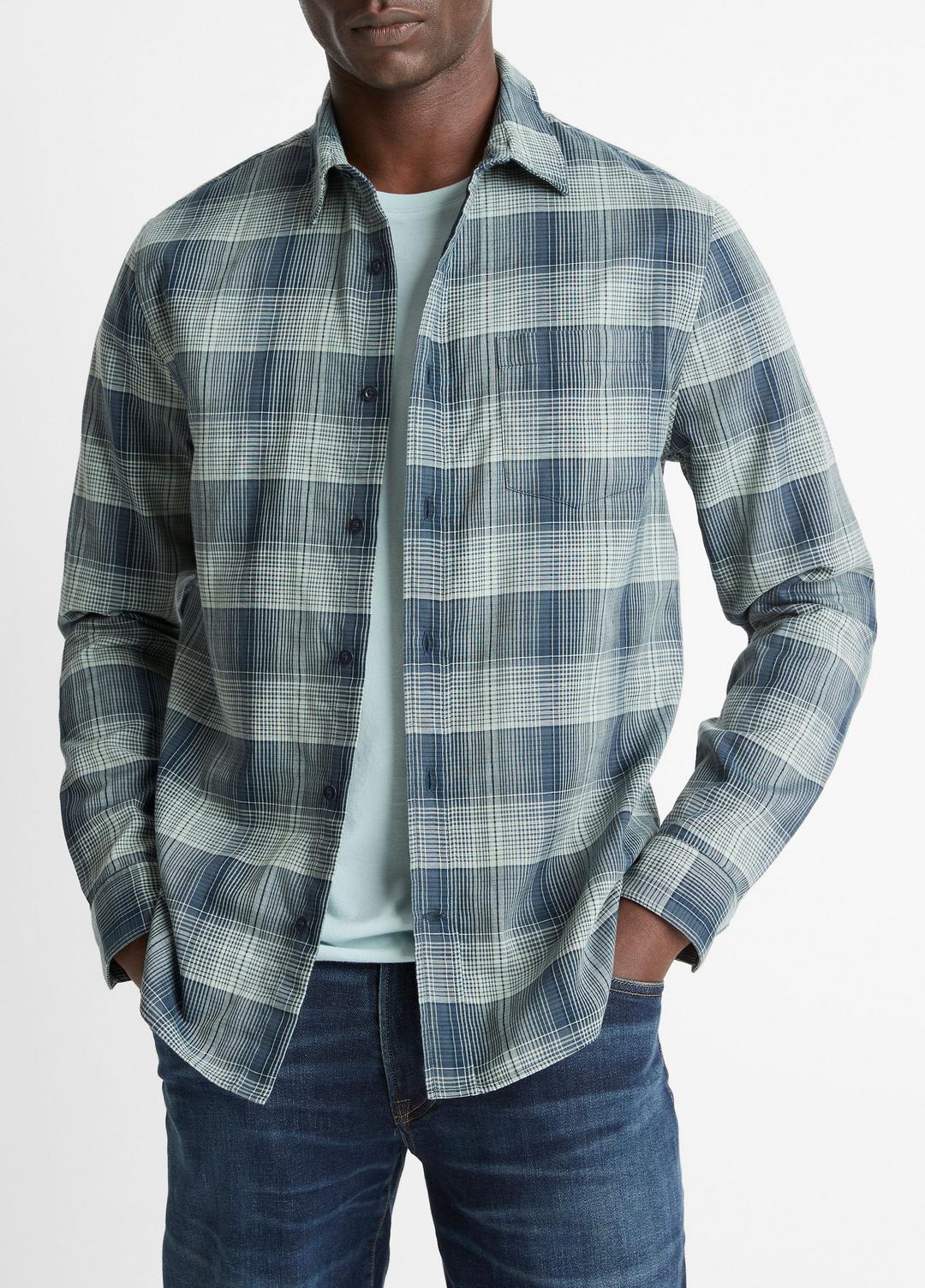 Big Sky Plaid Cotton Button-Front Shirt in Long Sleeve | VINCE Men