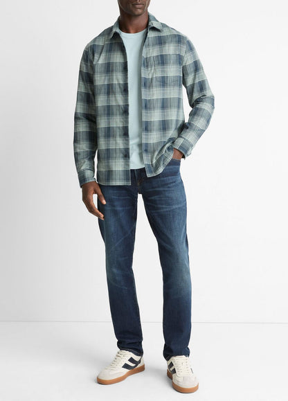 Big Sky Plaid Cotton Button-Front Shirt in Long Sleeve | VINCE Men
