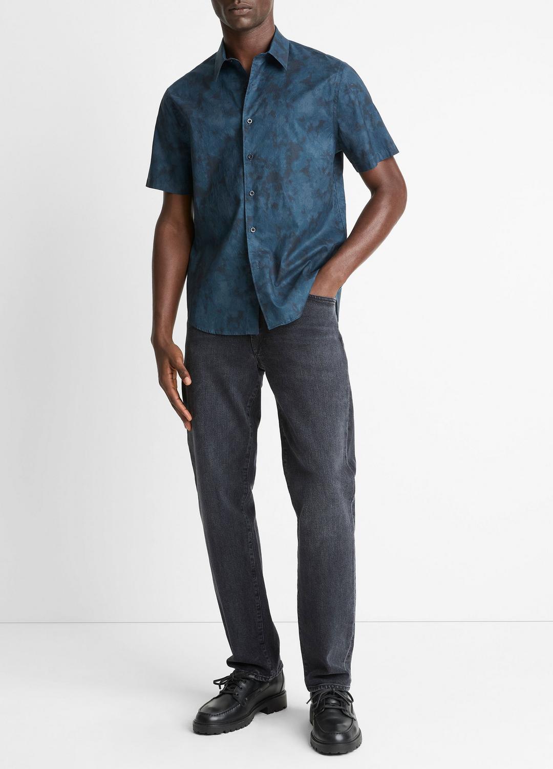 Dyed Camouflage Cotton Short-Sleeve Button-Front Shirt in Short Sleeve | VINCE Men