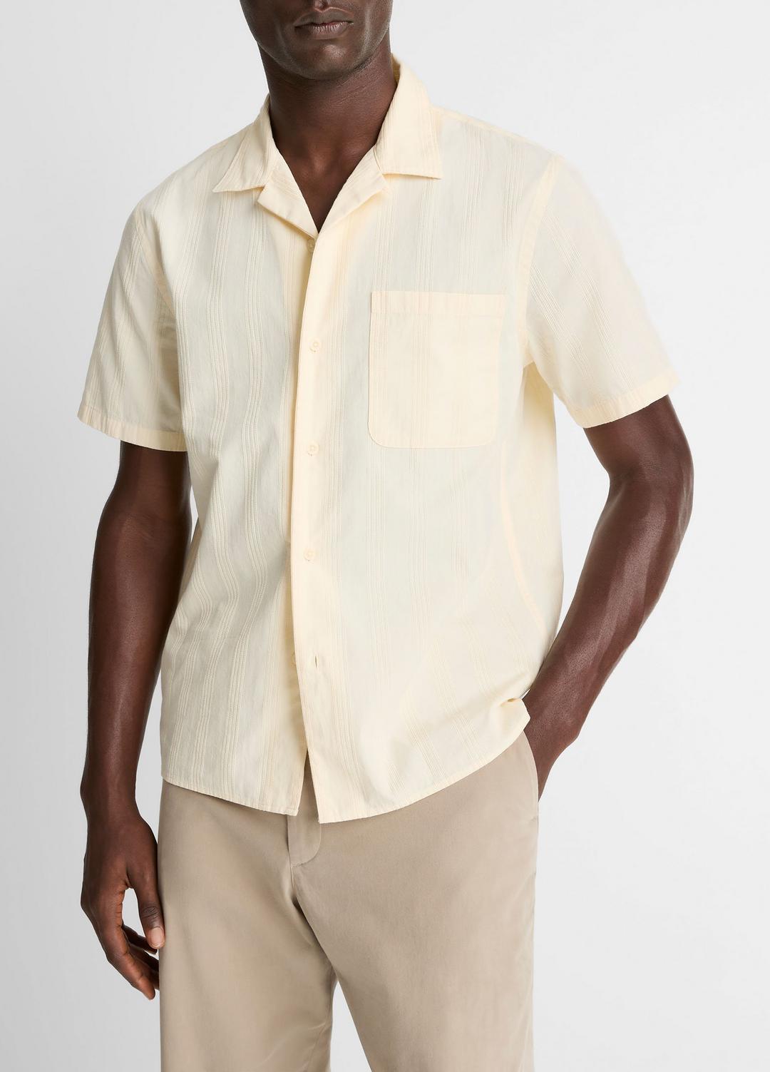 Union Stripe Cotton Short-Sleeve Loop-Collar Shirt in Short Sleeve | VINCE Men