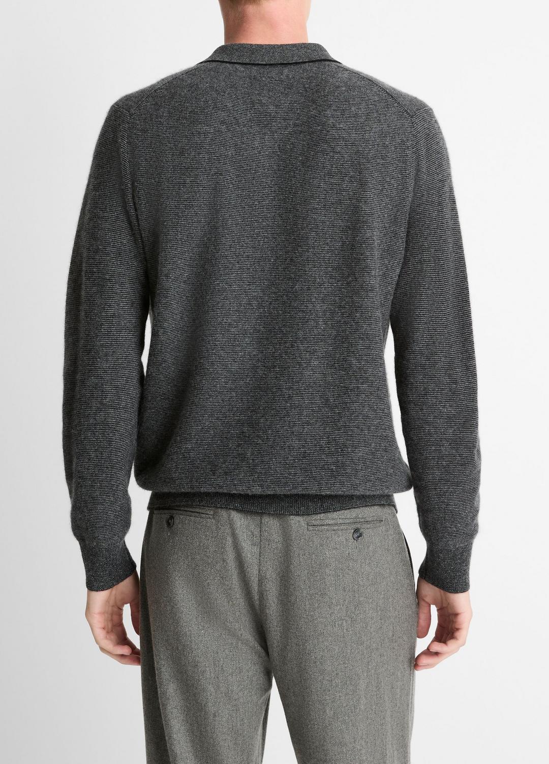 Feed Stripe Plush Cashmere Johnny-Collar Sweater in Cashmere | VINCE Men