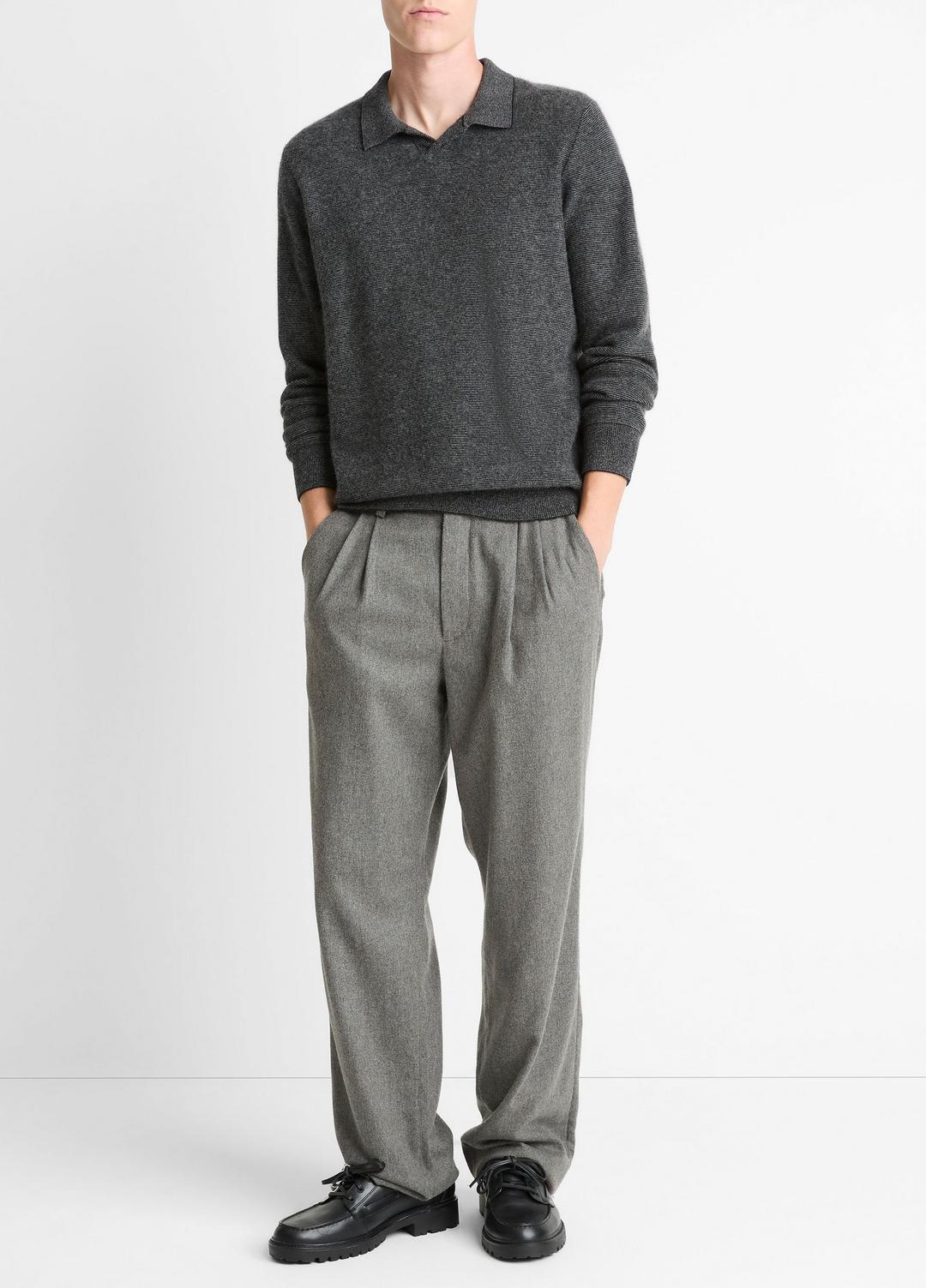 Feed Stripe Plush Cashmere Johnny-Collar Sweater in Cashmere | VINCE Men