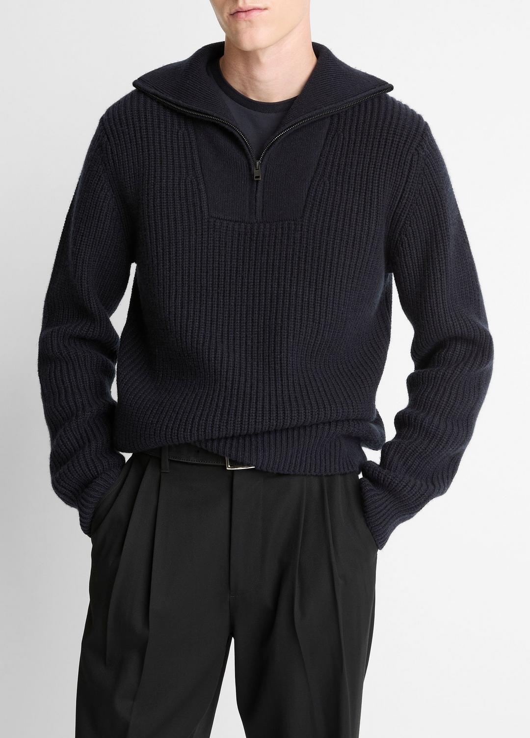 Heirloom Shaker Wool-Cashmere Quarter-Zip Sweater in Quarter Zip | VINCE Men