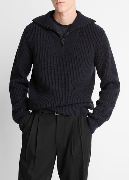Heirloom Shaker Wool-Cashmere Quarter-Zip Sweater in Quarter Zip | VINCE Men
