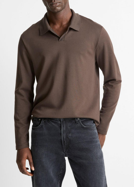 Milano Pima Cotton-Blend Johnny-Collar Shirt in Long Sleeve | VINCE Men