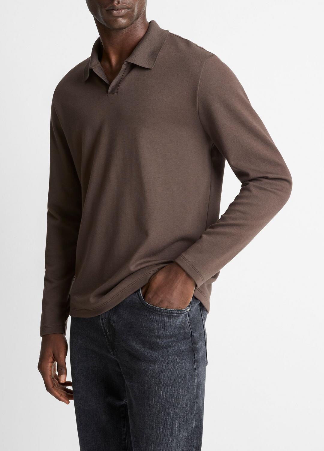 Milano Pima Cotton-Blend Johnny-Collar Shirt in Long Sleeve | VINCE Men