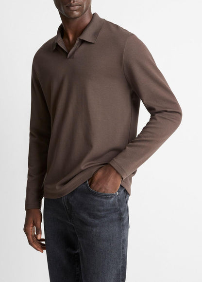 Milano Pima Cotton-Blend Johnny-Collar Shirt in Long Sleeve | VINCE Men