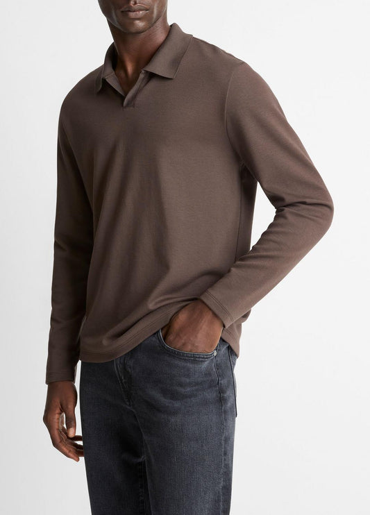 Milano Pima Cotton-Blend Johnny-Collar Shirt in Long Sleeve | VINCE Men