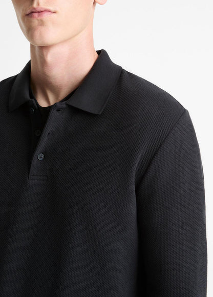 Basket-Weave Cotton Long-Sleeve Polo Shirt in Henleys & Polos | VINCE Men