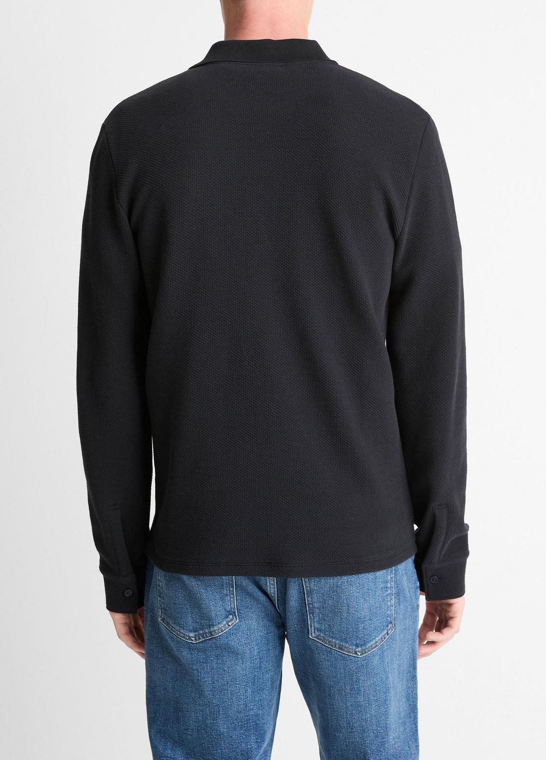 Basket-Weave Cotton Long-Sleeve Polo Shirt in Henleys & Polos | VINCE Men