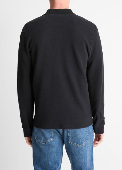 Basket-Weave Cotton Long-Sleeve Polo Shirt in Henleys & Polos | VINCE Men