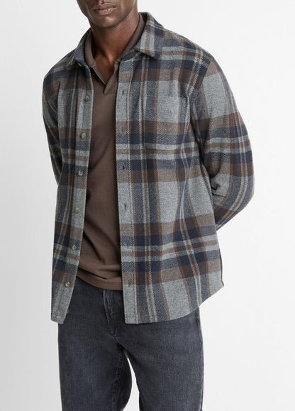 Plaid Cotton-Blend Shirt Jacket in Shirt Jackets | VINCE Men